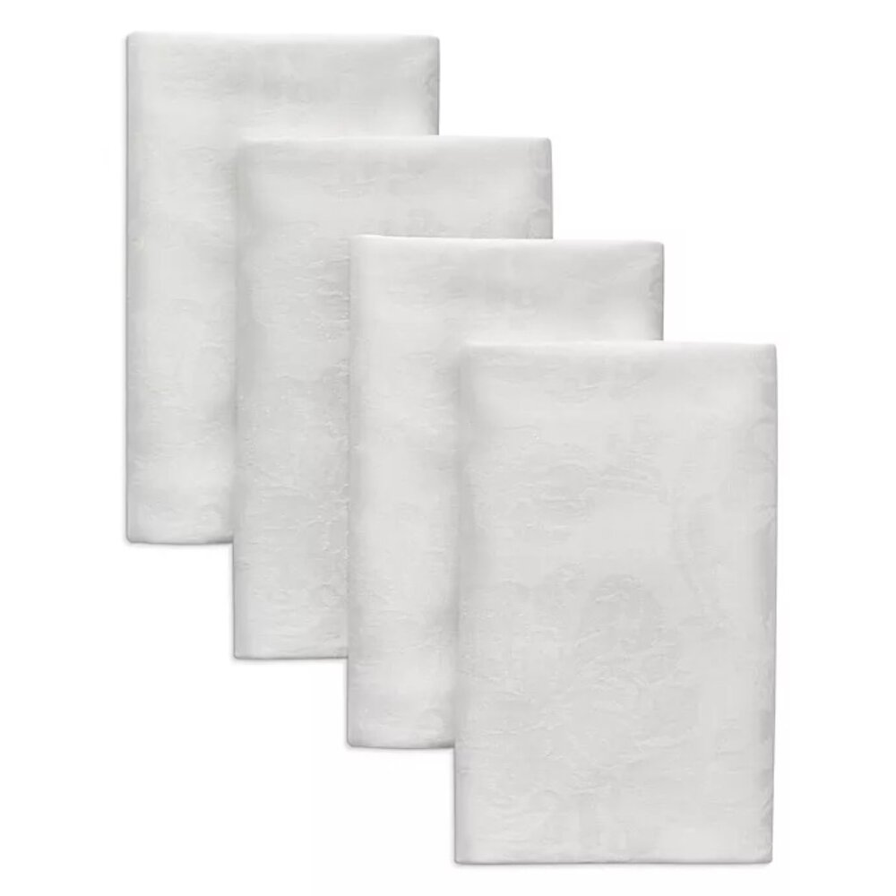 brand new Set of 4 Winter Wonderland Damask Fabric Napkins in WHITE